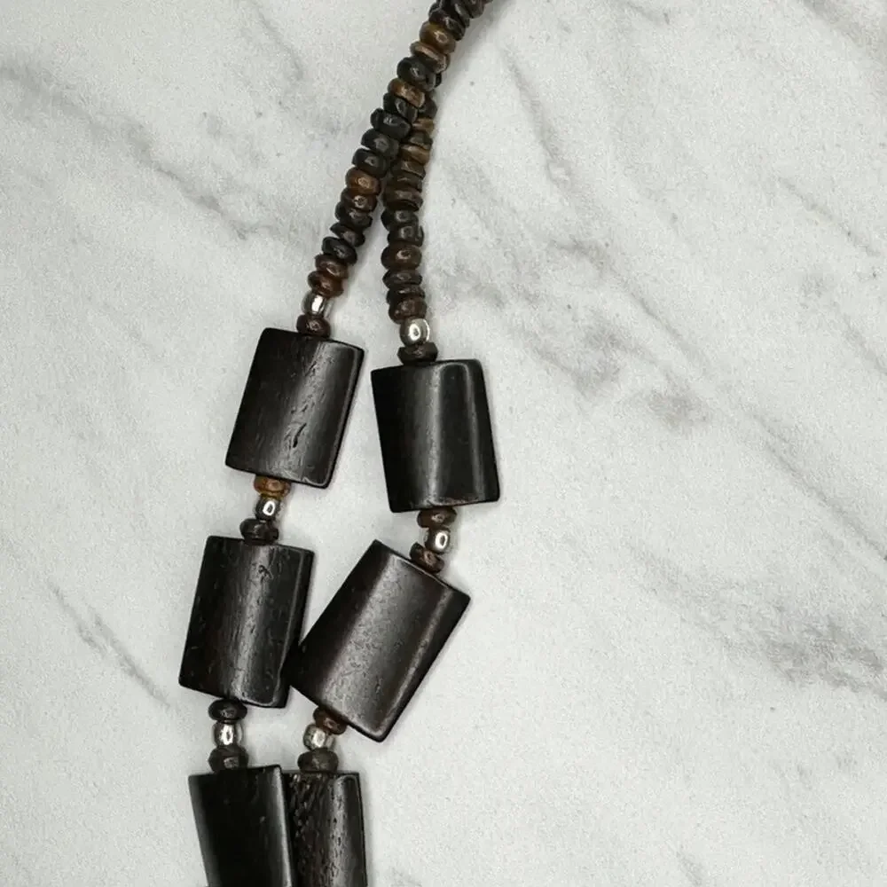 Wood Beaded Silver Tone Chain Link Belt Small/Medium (S/M) ✨